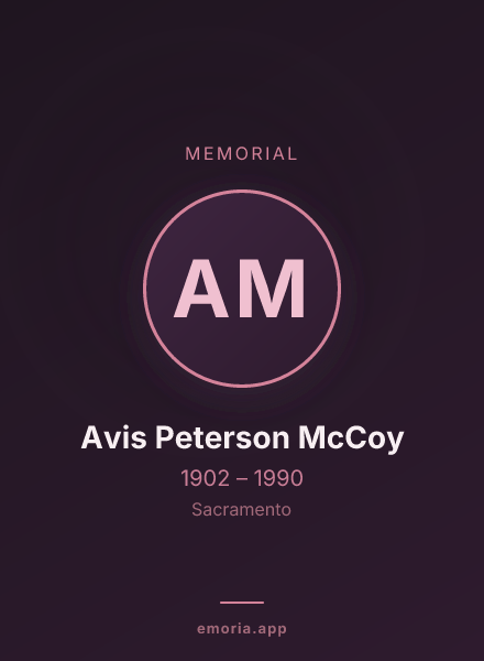 Memorial portrait of Avis Peterson McCoy