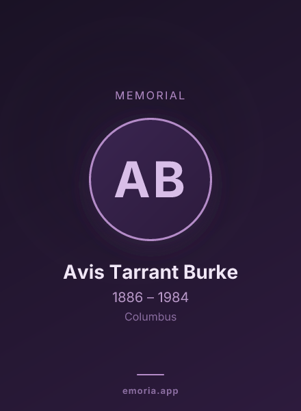 Memorial portrait of Avis Tarrant Burke