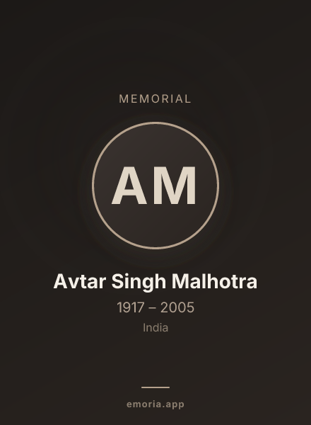 Memorial portrait of Avtar Singh Malhotra