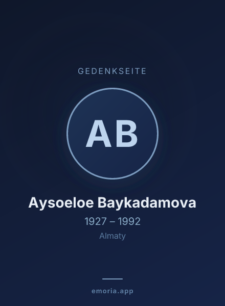 Gedenkportrait von Aysoeloe Baykadamova
