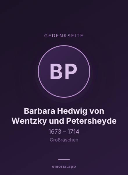 Gedenkportrait von Barbara Hedwig von Wentzky und Petersheyde