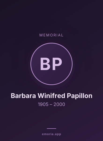 Memorial portrait of Barbara Winifred Papillon
