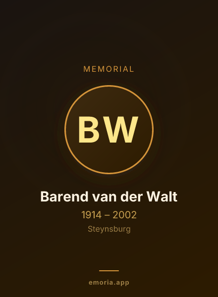 Memorial portrait of Barend van der Walt