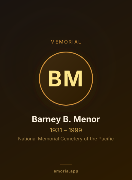 Memorial portrait of Barney B. Menor