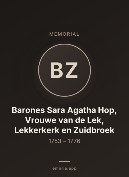 Memorial portrait of Barones Sara Agatha Hop, Vrouwe van de Lek, Lekkerkerk en Zuidbroek
