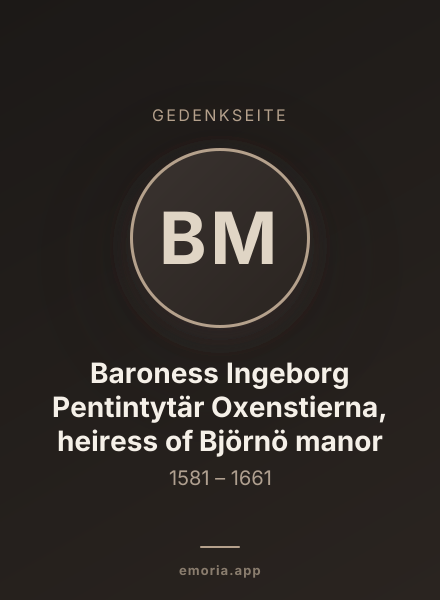 Gedenkportrait von Baroness Ingeborg Pentintytär Oxenstierna, heiress of Björnö manor