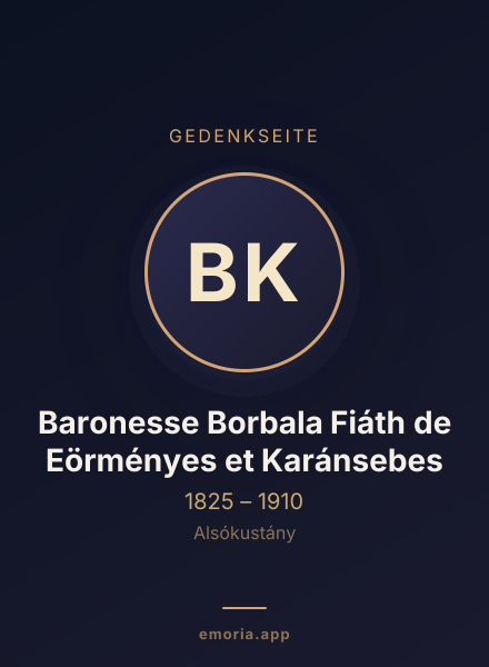 Gedenkportrait von Baronesse Borbala Fiáth de Eörményes et Karánsebes