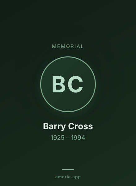 Memorial portrait of Barry Cross