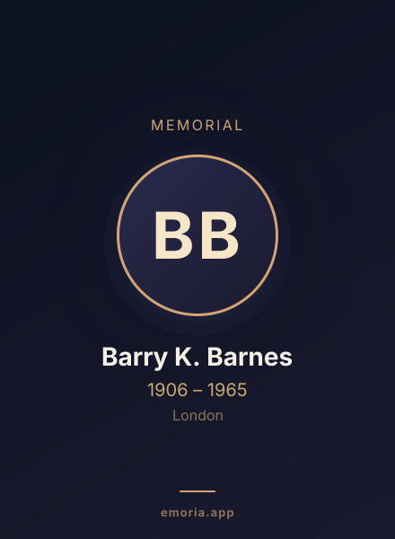 Memorial portrait of Barry K. Barnes