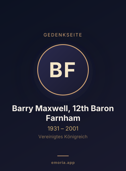 Gedenkportrait von Barry Maxwell, 12th Baron Farnham