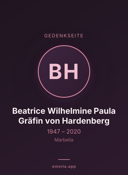 Gedenkportrait von Beatrice Wilhelmine Paula Gräfin von Hardenberg