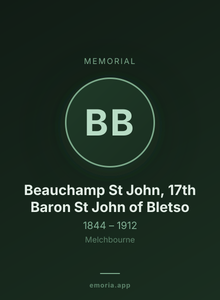 Memorial portrait of Beauchamp St John, 17th Baron St John of Bletso