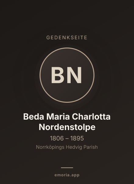 Gedenkportrait von Beda Maria Charlotta Nordenstolpe