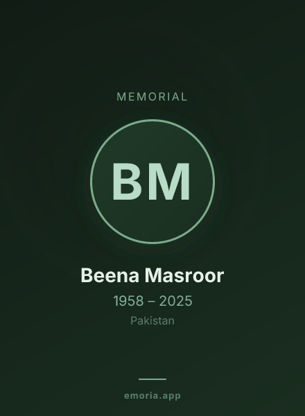 Memorial portrait of Beena Masroor