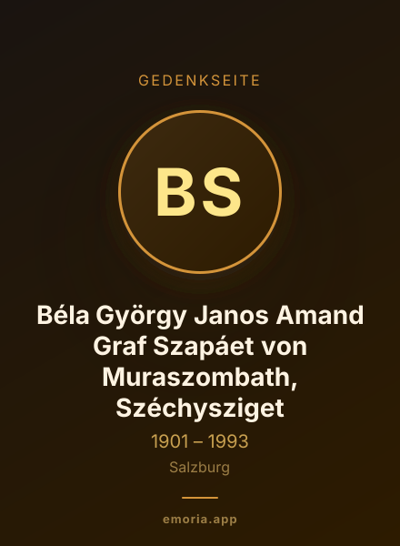 Gedenkportrait von Béla György Janos Amand Graf Szapáet von Muraszombath, Széchysziget