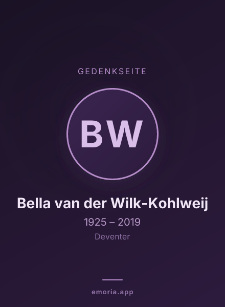Gedenkportrait von Bella van der Wilk-Kohlweij