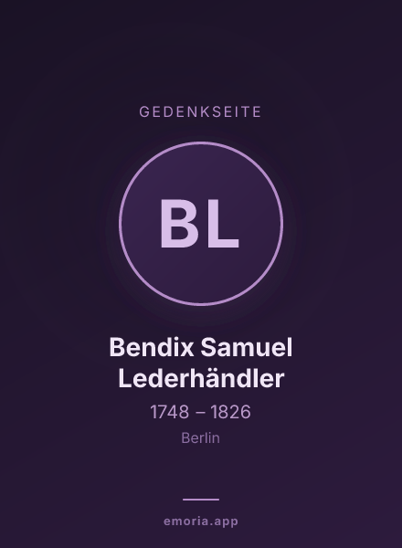 Gedenkportrait von Bendix Samuel Lederhändler