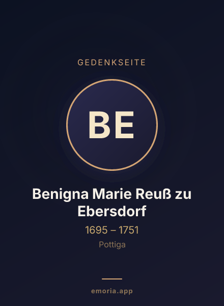 Gedenkportrait von Benigna Marie Reuß zu Ebersdorf