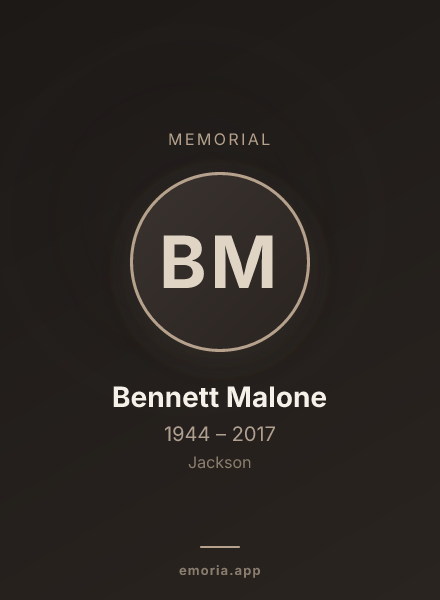 Memorial portrait of Bennett Malone