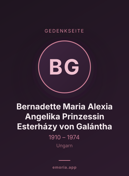 Gedenkportrait von Bernadette Maria Alexia Angelika Prinzessin Esterházy von Galántha
