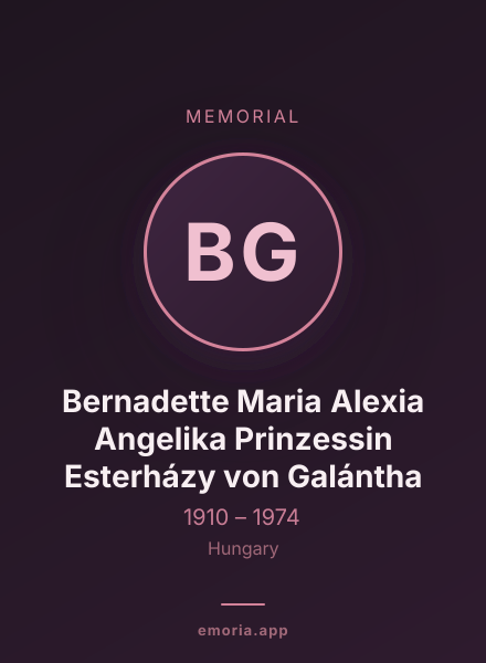 Memorial portrait of Bernadette Maria Alexia Angelika Prinzessin Esterházy von Galántha