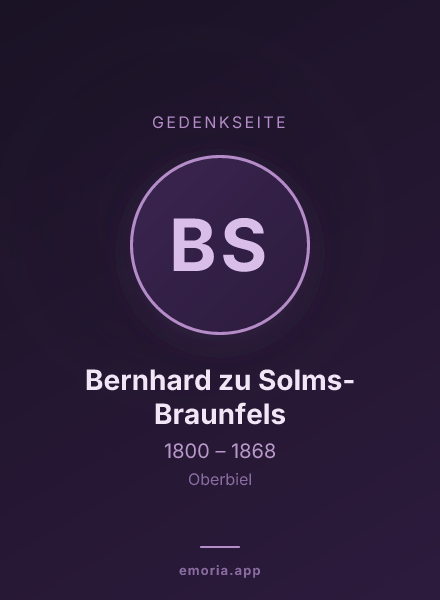 Gedenkportrait von Bernhard zu Solms-Braunfels