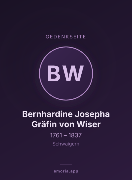 Gedenkportrait von Bernhardine Josepha Gräfin von Wiser