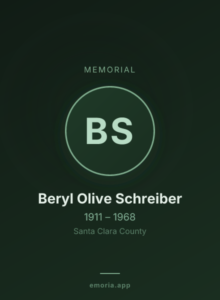 Memorial portrait of Beryl Olive Schreiber