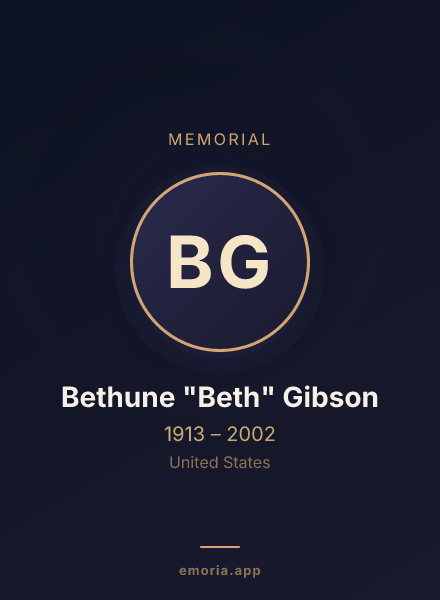 Memorial portrait of Bethune "Beth" Gibson