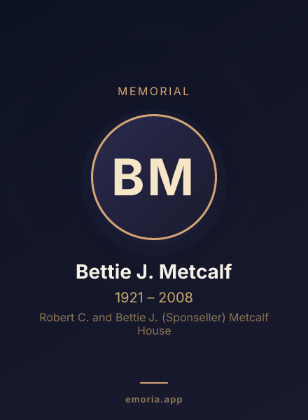 Memorial portrait of Bettie J. Metcalf