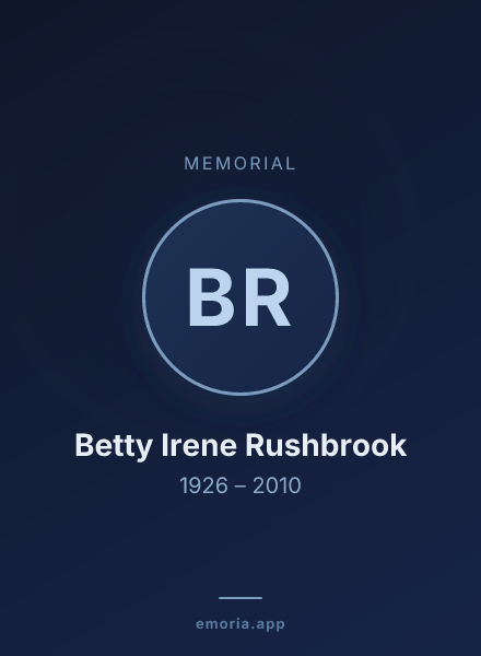 Memorial portrait of Betty Irene Rushbrook
