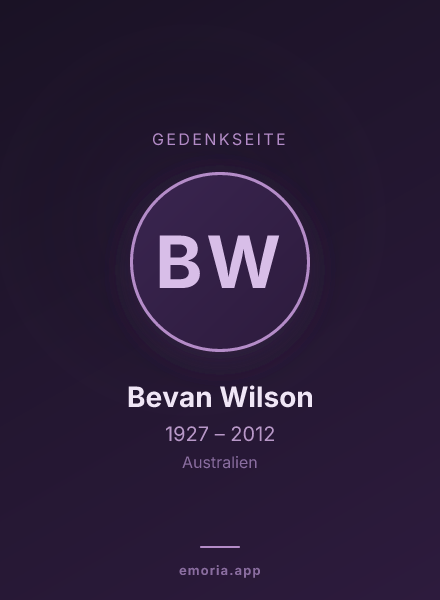 Gedenkportrait von Bevan Wilson