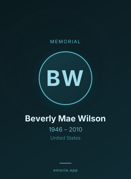 Memorial portrait of Beverly Mae Wilson