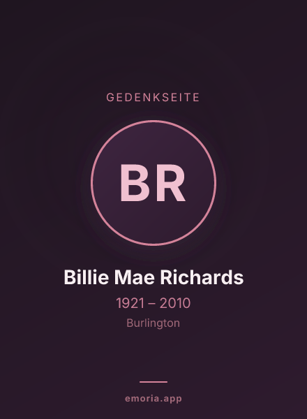 Gedenkportrait von Billie Mae Richards
