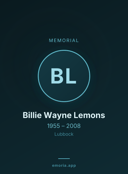 Memorial portrait of Billie Wayne Lemons