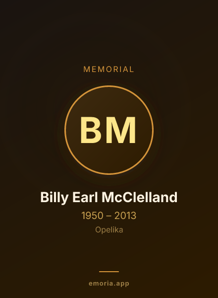 Memorial portrait of Billy Earl McClelland