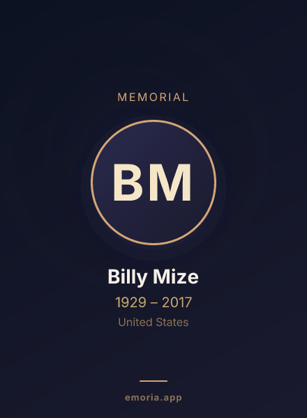 Memorial portrait of Billy Mize