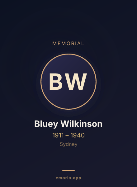 Memorial portrait of Bluey Wilkinson