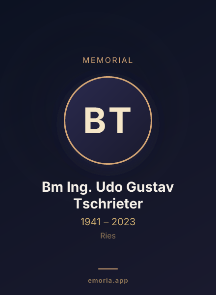 Memorial portrait of Bm Ing. Udo Gustav Tschrieter