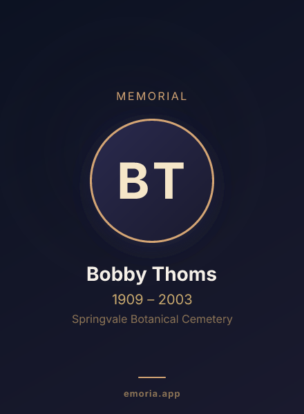 Memorial portrait of Bobby Thoms