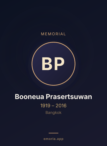Memorial portrait of Booneua Prasertsuwan