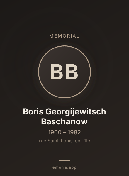 Memorial portrait of Boris Georgijewitsch Baschanow