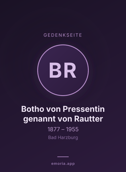 Gedenkportrait von Botho von Pressentin genannt von Rautter