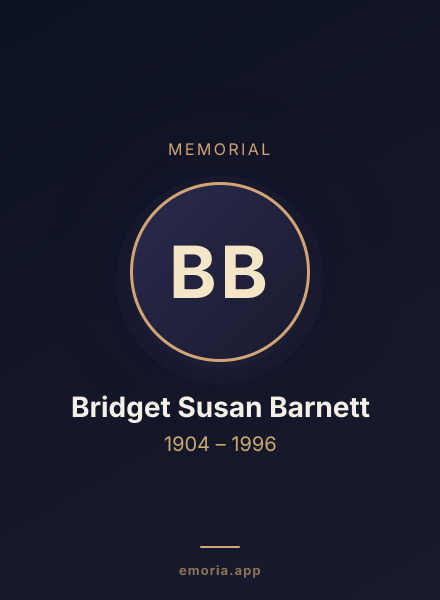 Memorial portrait of Bridget Susan Barnett