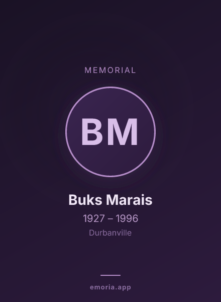 Memorial portrait of Buks Marais
