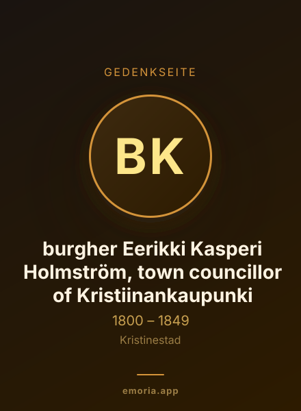 Gedenkportrait von burgher Eerikki Kasperi Holmström, town councillor of Kristiinankaupunki