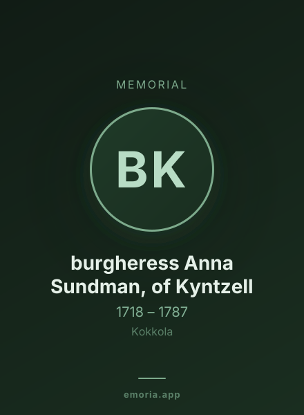 Memorial portrait of burgheress Anna Sundman, of Kyntzell