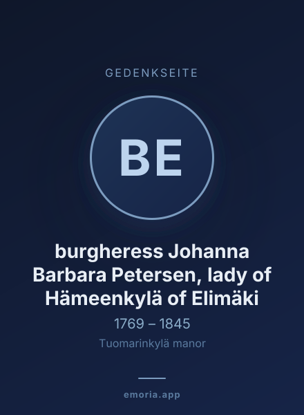 Gedenkportrait von burgheress Johanna Barbara Petersen, lady of Hämeenkylä of Elimäki