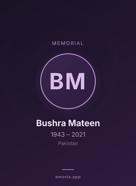 Memorial portrait of Bushra Mateen
