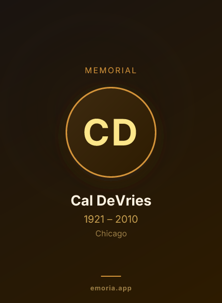 Memorial portrait of Cal DeVries